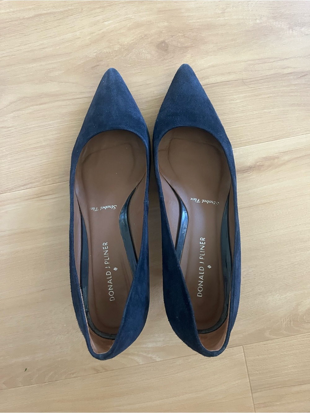 Donald J. Pliner Navy Suede Pointed-Toe Kitten Heels